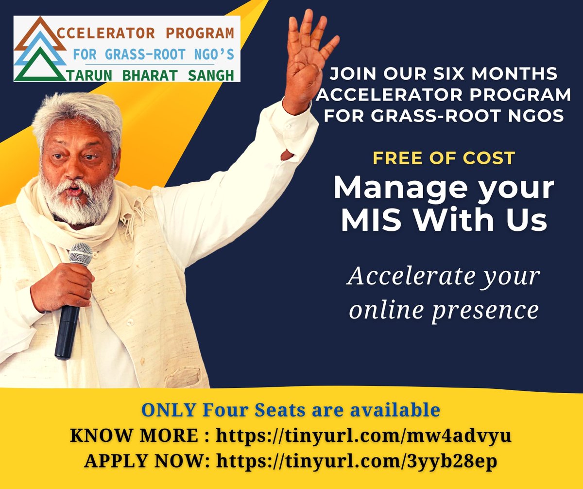If you are a grass-root #NGO and looking for strengthening your #MIS and #SocialMedia skills. JOIN a special Six-Months #Accelerator Program available for only #FOUR deserving NGOs. 
If your are interested to apply, click at: drive.google.com/file/d/1IataBn…