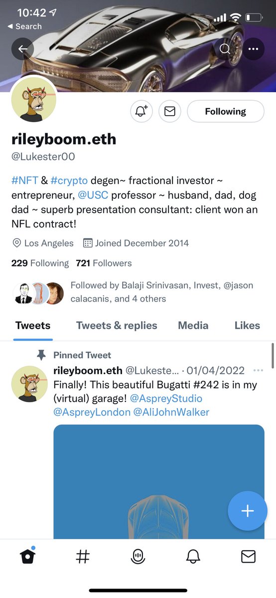 next30years's tweet photo. If BAYC is the new lambo, then BAYC + Bugatti > BAYC or Lambo. 

We could even argue BAYC + @AspreyStudio Bugatti NFT > BAYC + physical lambo but this is another debate 😉. Link in comment. @Lukester00 https://t.co/oKHxYXhtL7