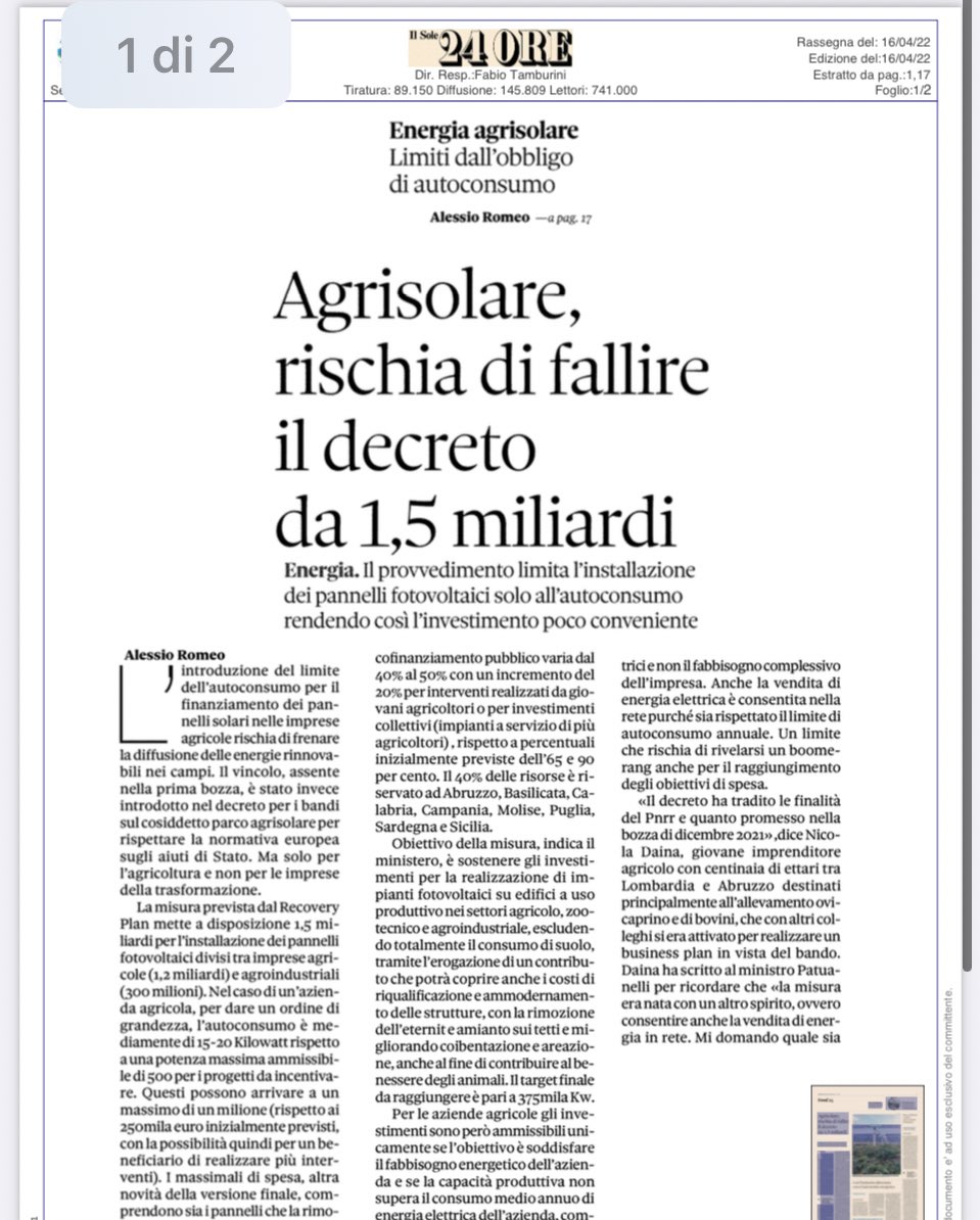 #contraddizioni 
Fiumi di dichiarazioni che dicono che bisogna promuovere le #rinnovabili e aiutare #agricoltura di fronte a crisi energetica 
Poi il @Mipaaf_ fa un decreto su parchi #agrisolari sostanzialmente inutile e il @MiTE_IT non emana quello sul #biometano