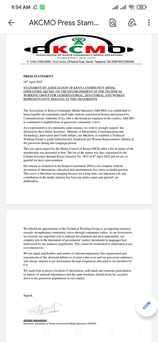 AKCMO (AssociationOf KenyaCommunityMediaOperators) tweet media