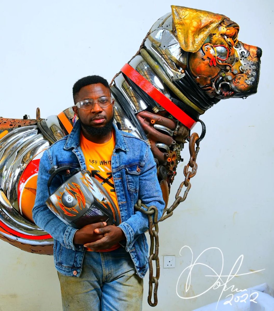 artmonnk's tweet photo. Nigerian sculptor 
@dotunpopoo  makes life-size sculptures using scrap metal and found objects. https://t.co/fohblVugbW