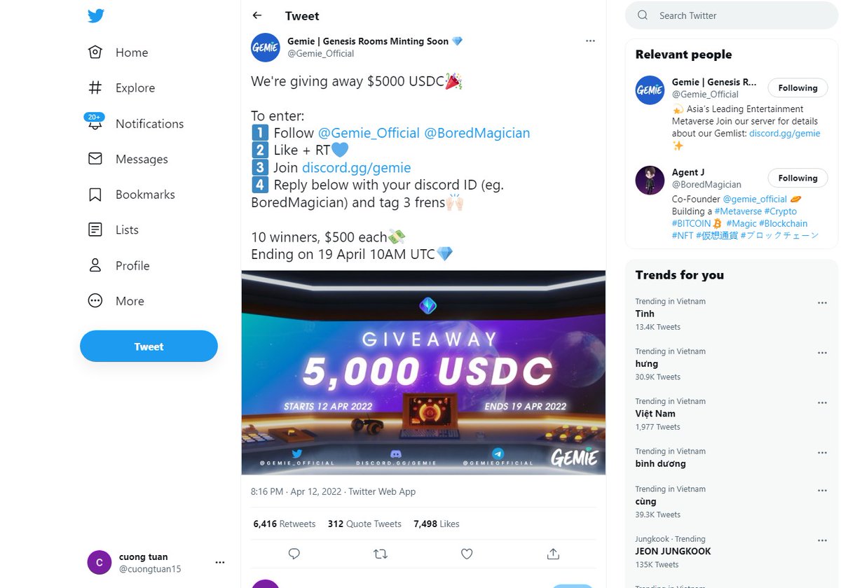 cuongtuan15's tweet photo. @Gemie_Official @BoredMagician @thachng51018196
@LisaBal88976933
@TRANDUYPHAN1
Discord:mienmien56qd#2652 https://t.co/fABAM6r4qV