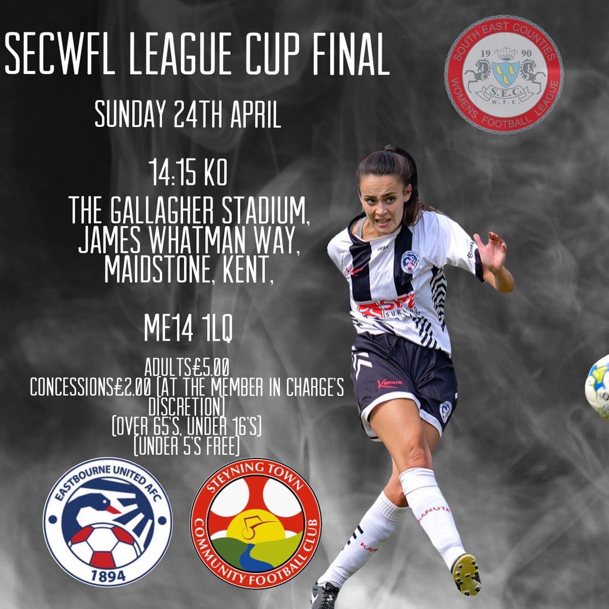 LittleCommonFCW's tweet photo. NEXT WEEK ◼️◼️◼️▫️▫️

⚫️⚪️ EUAFC Women’s Fixture ⚪️⚫️ 

📆 Sunday 24th April
⏰ 14:15
🆚 Steyning 
🏟 Gallagher Stadium
📍 ME14 1LQ
🏆 SECWFL League Cup Final
🎟 All tickets must be purchased in advance via at the following link
 
https://t.co/UgYh8snZUi https://t.co/uTfgOzcisc