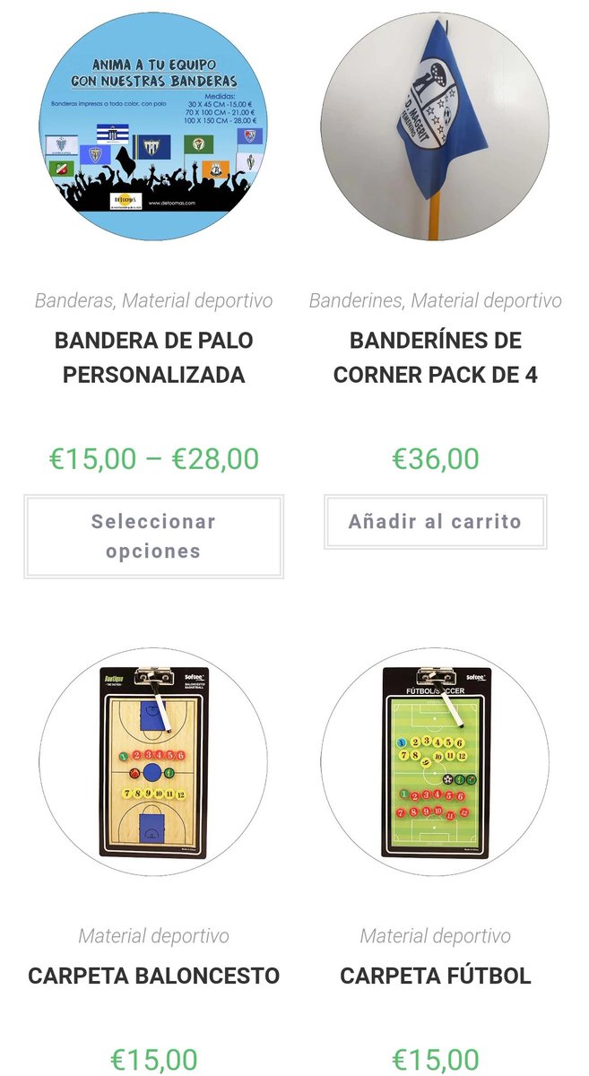 🔎 ¡Mira que cantidad de productos te podemos ofrecer!

🚩 Banderines de córner: pack de 4: 36€

🍶 Botellas de aluminio: 9.5€

🏳️ Banderas personalizadas: 15-28€

💪 Brazaletes de capitán: 9.5€

😍 Estos productos y más en nuestra web

👇👇👇

💻 detoomas.com