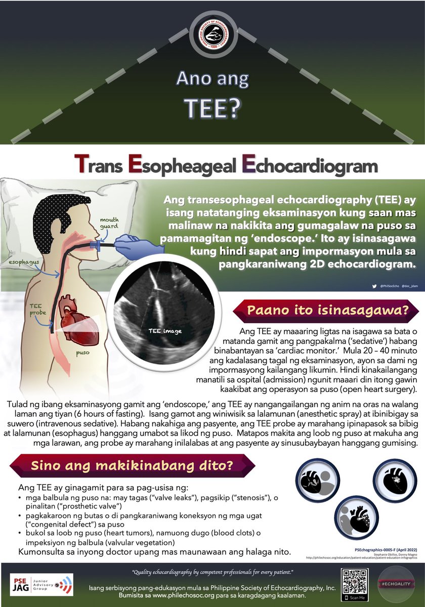 doc_jdam's tweet photo. ANO ANG TEE?
What is a Transesophageal Echocardiogram?
Ano ang pinagkaiba nito sa pangkaraniwang 2D echocardiogram? Ito ba ay ligtas at makakatulong upang malaman ang kundisyon ng aking puso?
Visit https://t.co/24V7drRaYY to download the graphics.
#PSEchographics #ECHOALITY https://t.co/b46BmAGWJc