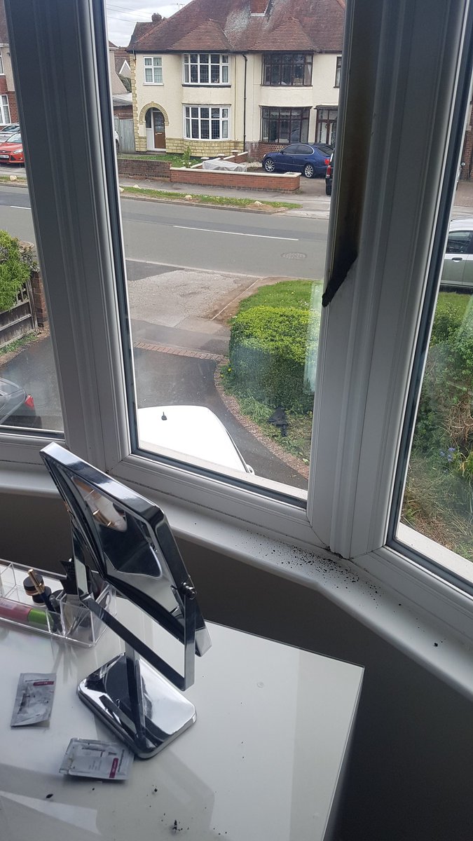 WestMidsFire's tweet photo. ⚠️ Keep mirrors and glassware out of direct sun and away from windows ⚠️ 

All of these pics are from incidents we've attended in recent years. 

The most serious damaged three homes in Tividale. It was started by the sun's rays passing though a magnifying lens on a craft lamp. https://t.co/w1wR6kQnP1