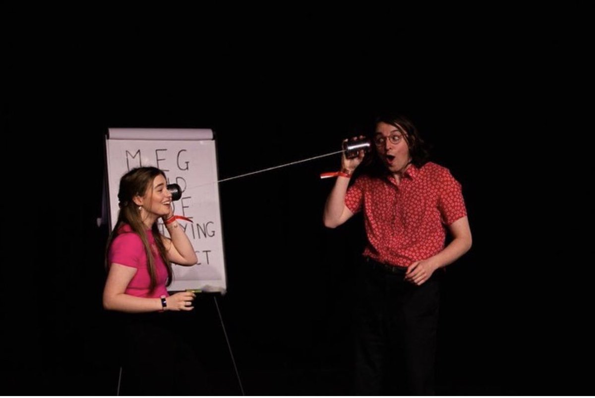 itstomcolgan's tweet photo. Now for one I really enjoyed seeing: @devilwearsdada1 brought ‘Meg and Joe are trying to connect’ to the Curve, and it was just a GREAT time. These two are natural comedians and there were some clever moments of scripting and theatricality to hold it up. Plus: party hats. Love. https://t.co/2myfqR7xKm