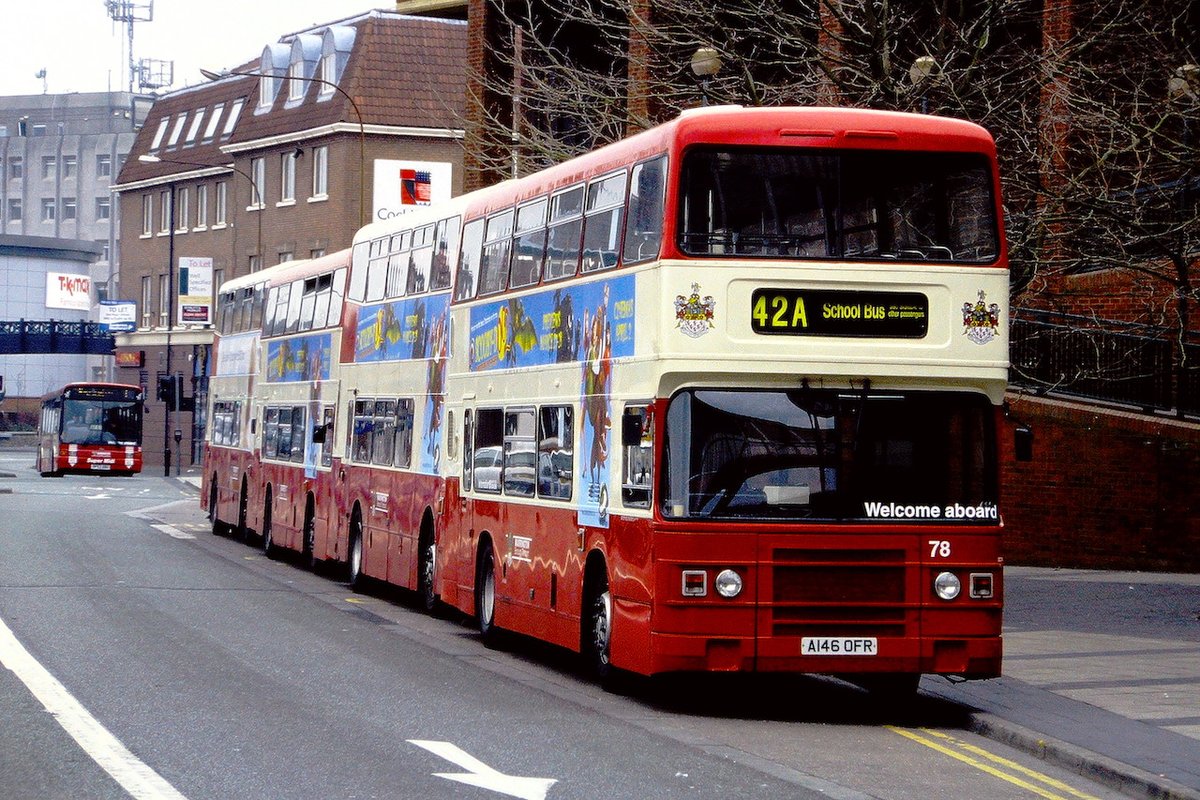 Two former Ribble Olympians in service with other operators. In 2003 Andrews of Tideswell in the Peak District had former 2122. A year later 2146 was photographed with Warrington, one of several second hand deckers bought mainly for schools.