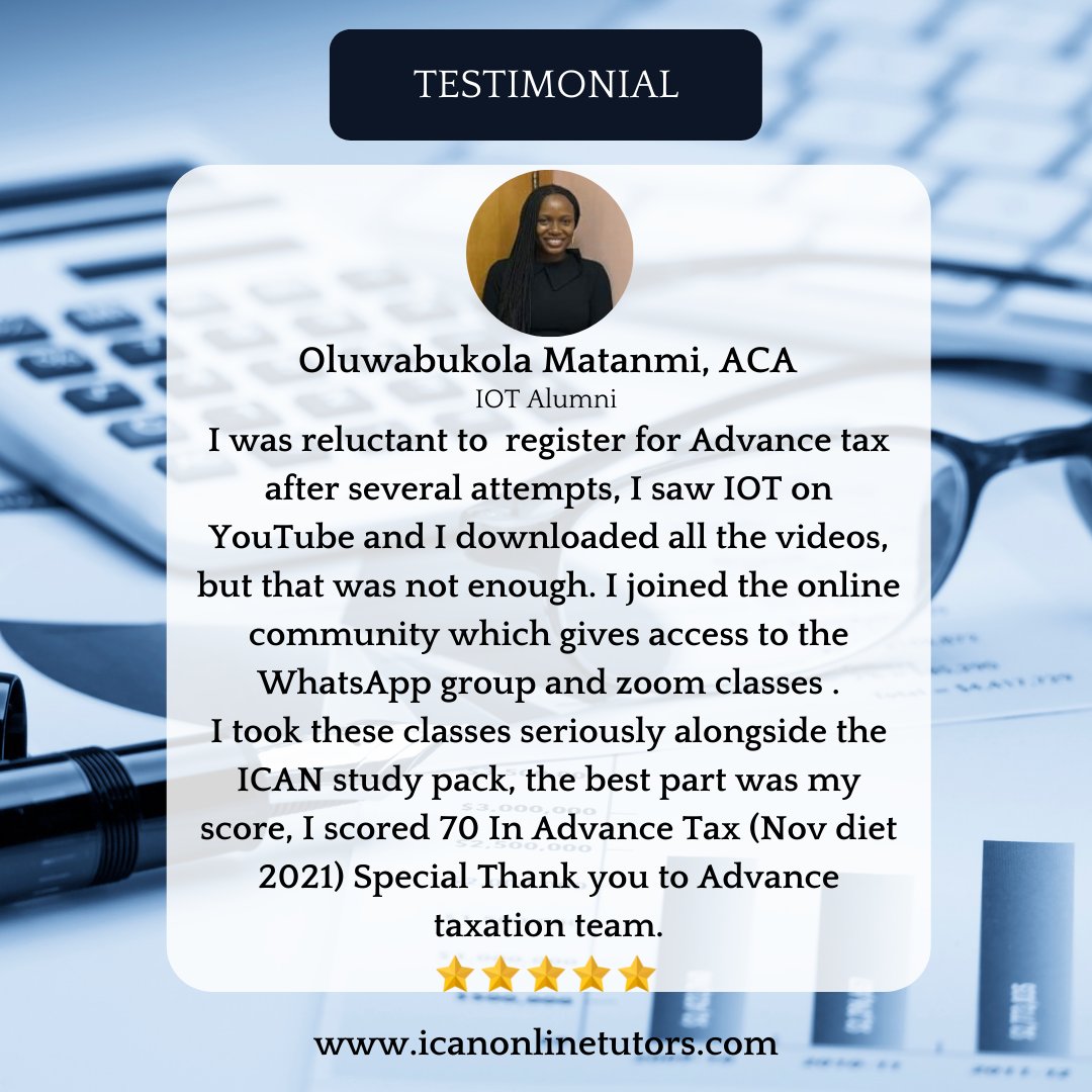 icanonlinetutor's tweet photo. Testimonial Time!
#icanonlinetutors #icanexams #AdvancedTaxation #Accountant #CharteredAccountant #Testimonial #AsuuStrike #icanexams https://t.co/16BGcoeeQl
