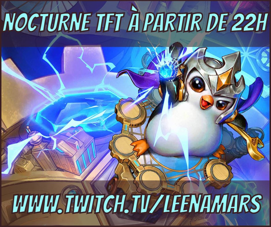 Coucou les amis !💜

Ce soir à 22h00, nous démarrons la nocturne #TFT avec <a href="/Guormundr/">LTM Guðrmundr</a> 

Vous êtes bien sûr invités à jouer avec nous ! Plus on est de fous... moins je risque de m'endormir en live🤣

twitch.tv/leenamars

#twitch #RiotGames #streamer #twitchfr #streamfr