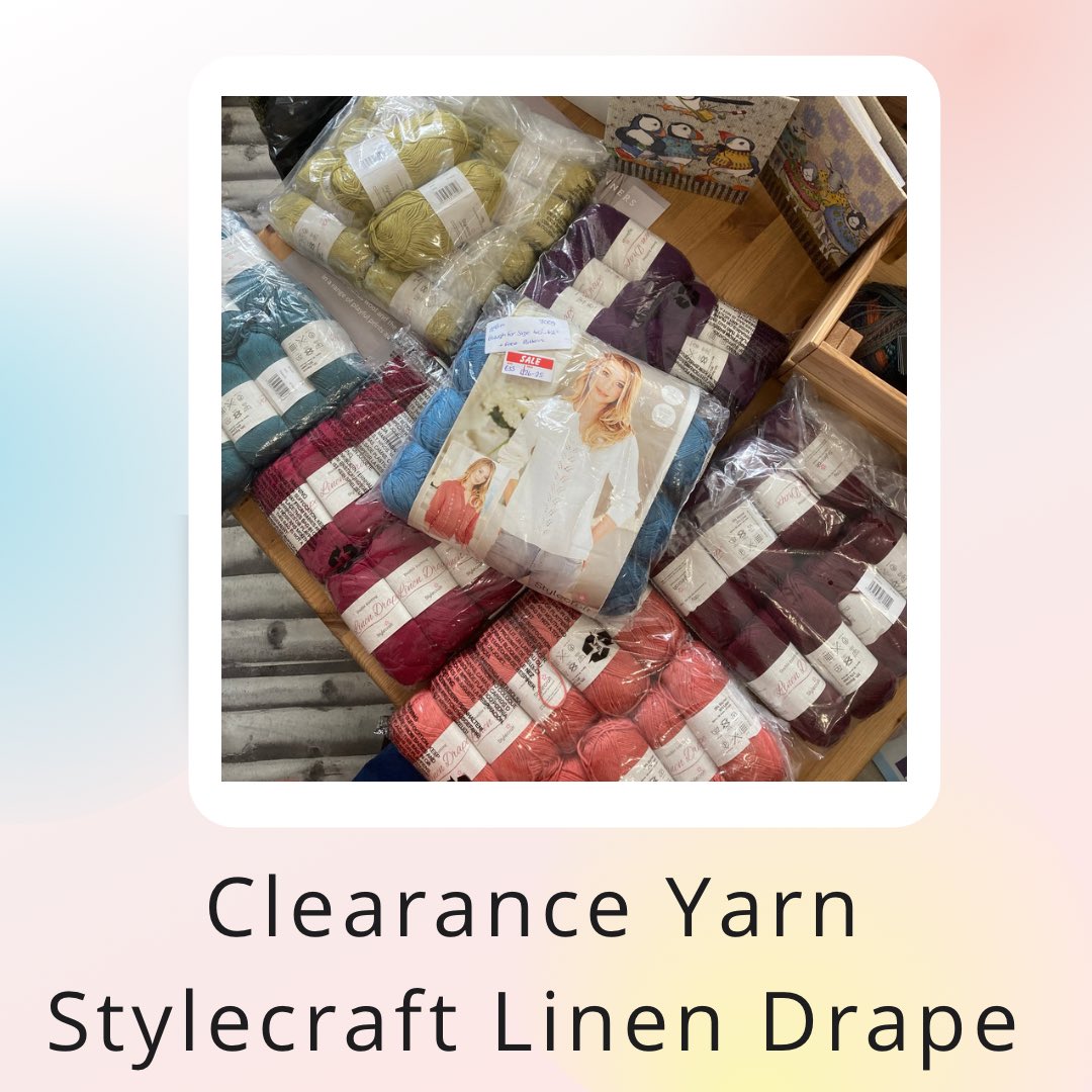 Clearance Yarn Packs of Stylecraft Linen Drape, includes free patterns. Single pack of each shade with plenty included for larger sizes, once they’re gone… #eweandyarnthirsk