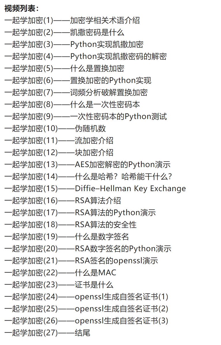 《一起学加密系列》搞了4周30个晚上，终于昨晚搞完，可以出去玩了。油管:bit.ly/3MaGlJi B站 bit.ly/3ruEqHk 面向初学者，如有错误欢迎视频底下留言指正，大家相互学习。（计划中SSH和HTTPS协议级别的讲解暂时放弃，等有机会吧）