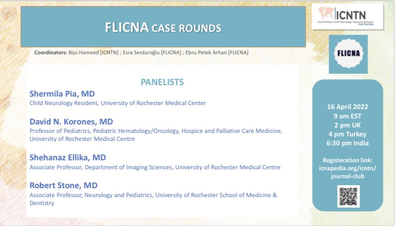 flicna's tweet photo. TODAY we will meet for our FLICNA case rounds prepared by the team of University of Rochester π€©
#childneurology #FLICNA @icnapedia https://t.co/dxr8VnB7dR