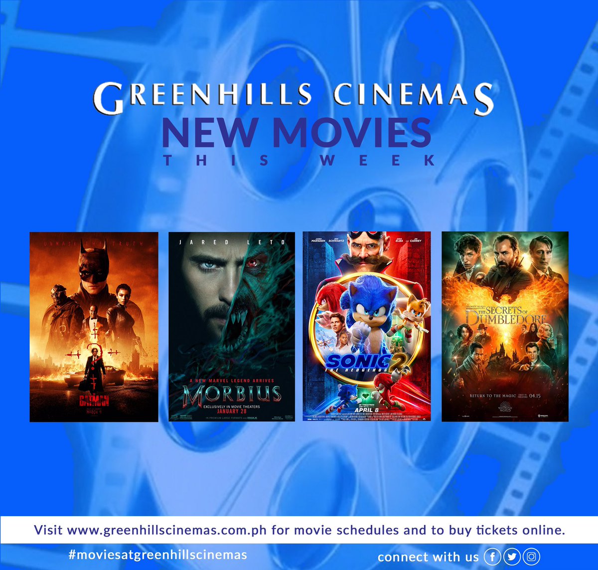 MOVIE UPDATE: April 17-19
Cinema 4
The Batman                   12:30, 3:55, 7:20.  R13
Cinema 6
Sonic The Hedgehog/ Morbius
12:00, 2:34/ 5:10, 7:30.  PG/ PG
Cinema 7
Fantastic Beast: The Secret of Dumbledore
1:30, 4:35, 7:40. PG
Cinema 8
Fantastic Beast
12:30, 3:35, 6:40. PG https://t.co/1HtKFheMKL