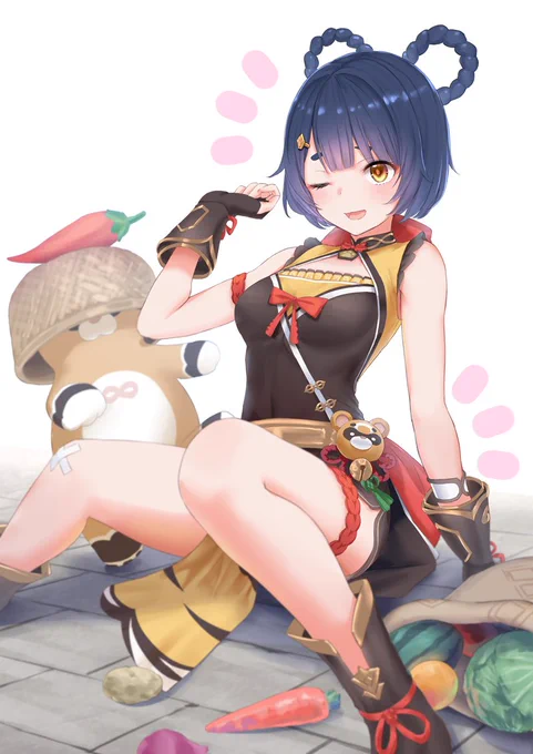 「ご、ごめんなさい!食材で前が見えなくって…あっ旅人っ!」#原神 #GenshinImpact 