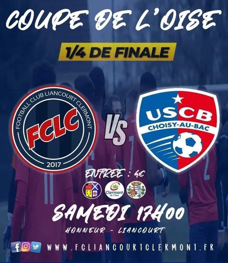 FCLC_'s tweet image. 🔴🔵⚽ 𝗔𝗨𝗝𝗢𝗨𝗥𝗗'𝗛𝗨𝗜 À 𝟭𝟳𝗛 🏆 

Notre équipe fanion reçoit US Choisy Au Bac (R1) en quarts de finale de la Coupe de l'Oise 💪

On compte sur vous pour venir les encourager et donner de la voix 🔊

🎫 Entrée : 4€ pour les non licenciés 
🍻 Buvette et restauration