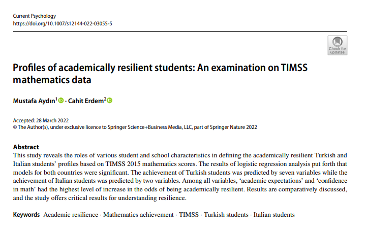 Mustafa Aydin (@aydinmustafa52) on Twitter photo In our new article, we explore the profile of #students with #resilience. We see that the concepts of #confidence and #academicexpactation in mathematics have come to the fore. <a href="/cahiterdem/">Cahit Erdem</a> <a href="/iea_education/">IEA - Education</a> <a href="/TIMSSandPIRLS/">TIMSS & PIRLS</a>
Take a look: link.springer.com/content/pdf/10… In our new article, we explore the profile of #students with #resilience. We see that the concepts of #confidence and #academicexpactation in mathematics have come to the fore. <a href="/cahiterdem/">Cahit Erdem</a> <a href="/iea_education/">IEA - Education</a> <a href="/TIMSSandPIRLS/">TIMSS & PIRLS</a>
Take a look: link.springer.com/content/pdf/10…