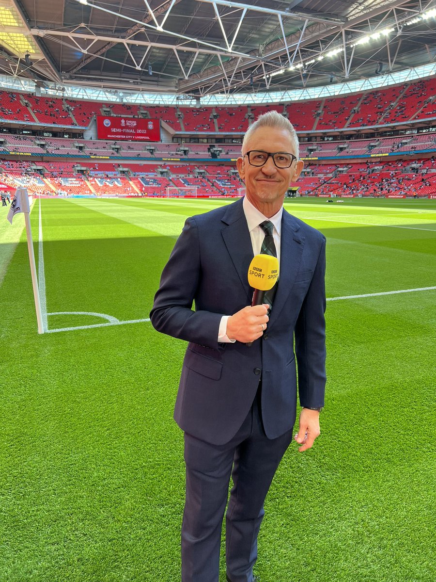 GaryLineker's tweet photo. At Wembley for @LFC v @ManCity. We’re on @BBCOne at 3 o’clock. https://t.co/WL9yHKUaGU