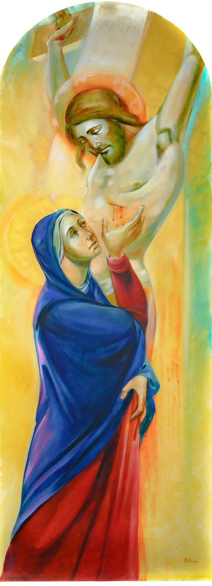 SeminaryMalta's tweet photo. "My side has healed the pain in yours. My sleep will rouse you from your sleep in hell. The sword that pierced me has sheathed the sword that was turned against you."

Mary standing at the foot of the cross, oil on canvas, Nathanael Theuma - Archbishop's Seminary https://t.co/XHi1rkdhxE