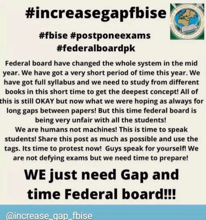 FBISE should act a little considerate. Students are very stressed out. 
#fbisechangematricdatesheet
#increasegapfbise