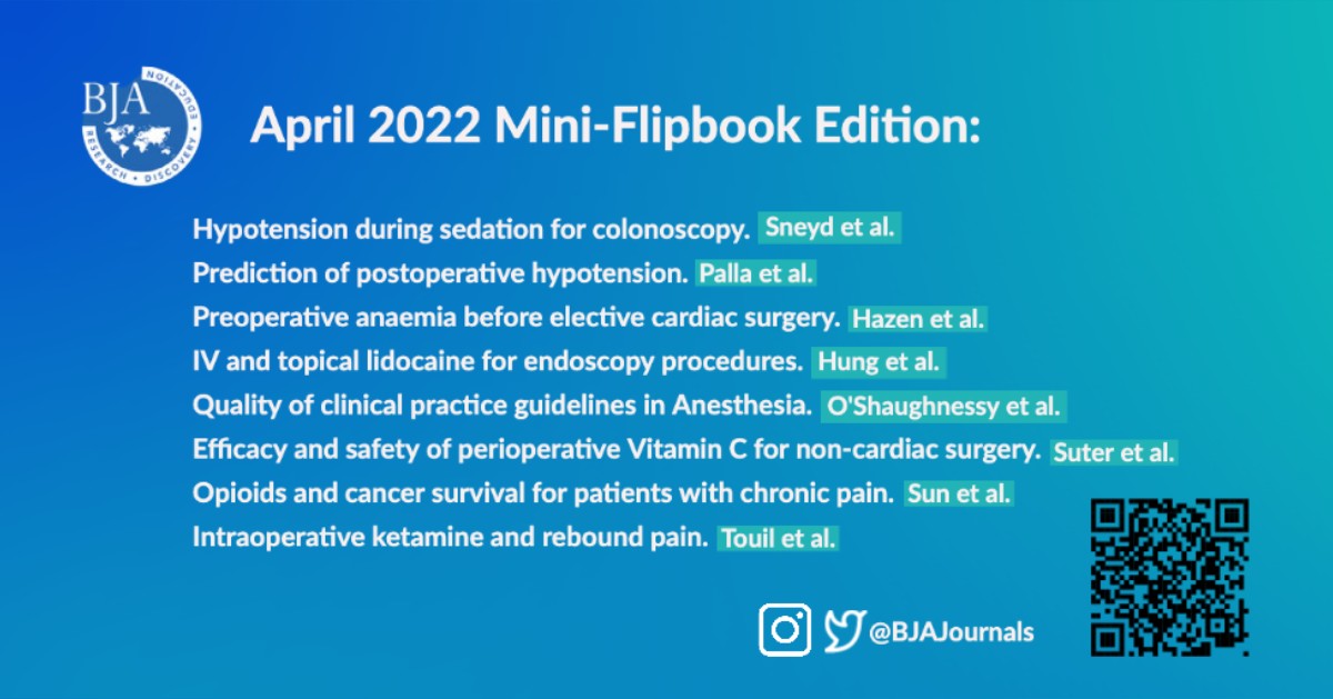 British Journal of Anaesthesia (@bjajournals) on Twitter photo Check out the <a href="/BJAJournals/">British Journal of Anaesthesia</a> mini flip-book edition, FREE to view during April. ow.ly/Mgym50Iy46t
8 original articles on #hypotension, #anaemia, #lidocaine, #guidelines, #vitamin-c, #opioids and #cancer survival, & #intraoperative #ketamine. Check out the <a href="/BJAJournals/">British Journal of Anaesthesia</a> mini flip-book edition, FREE to view during April. ow.ly/Mgym50Iy46t
8 original articles on #hypotension, #anaemia, #lidocaine, #guidelines, #vitamin-c, #opioids and #cancer survival, & #intraoperative #ketamine.
