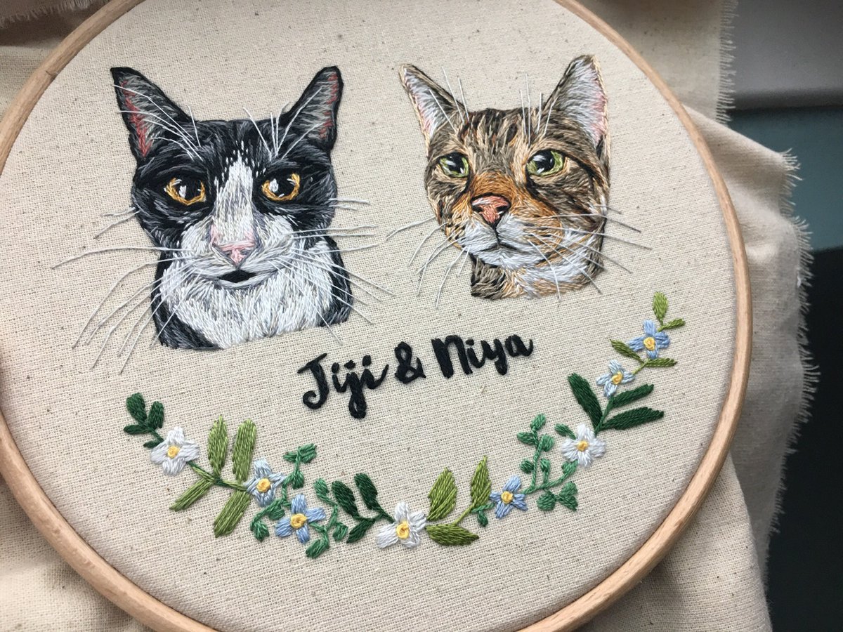 Happy #caturday 🐾 sharing this sweet double portrait! #handembroidery #shopsmall