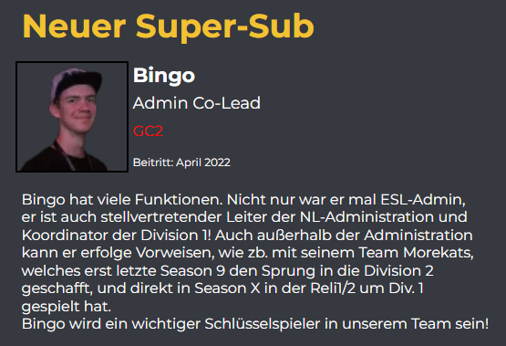 NL_DasTeam's tweet photo. Unser neuer Super-Sub!
Herzlich Willkommen @WeebBingo https://t.co/CP0wdeiz1v