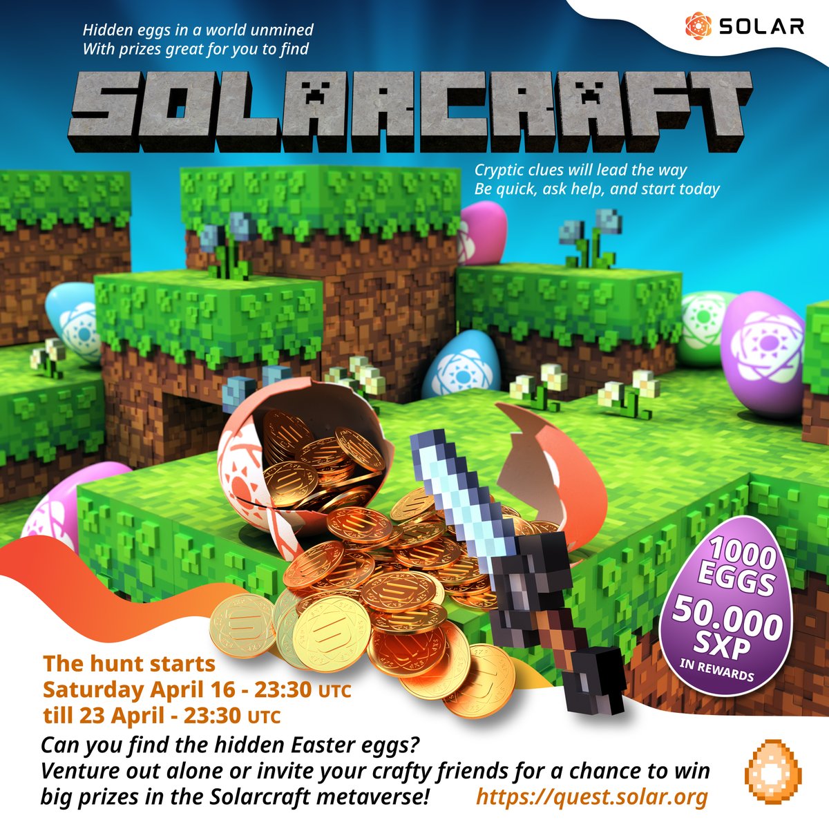 SolarNetwork's tweet photo. Join the #Solarcraft Easter Egg Hunt!

50.000 $SXP in rewards are available and ready to be collected when the event starts!

Read our latest blog article to learn more!.

https://t.co/xHOPU5cgli

Happy Easter!

#metaverse #bugtesting #easterhunt #quest https://t.co/83EMwM5xrQ