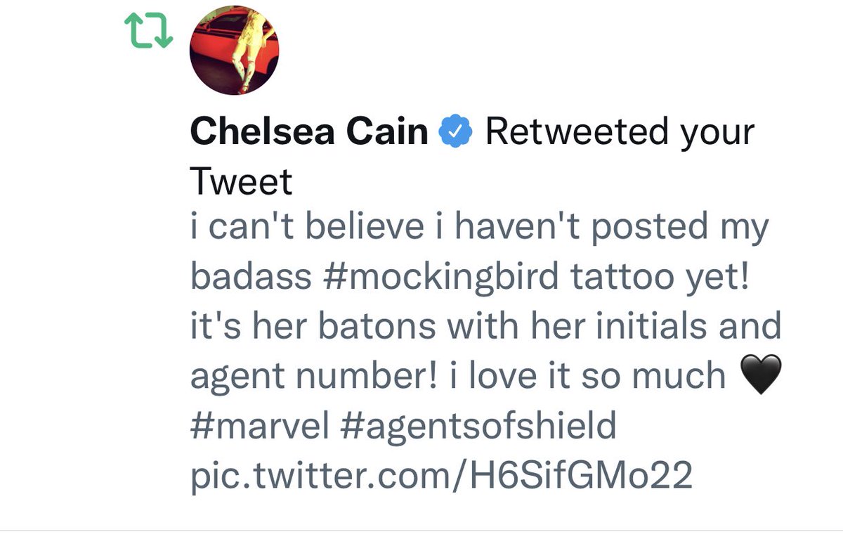 /. the writer of the very first mockingbird comics noticed my tattoo and retweeted my post. i'm literally about to burst into tears 😭😭😭