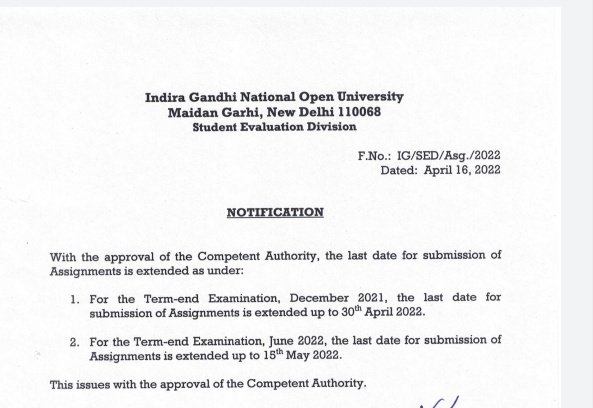 OfficialIGNOU's tweet image. Extension of last date for submission of Assignments