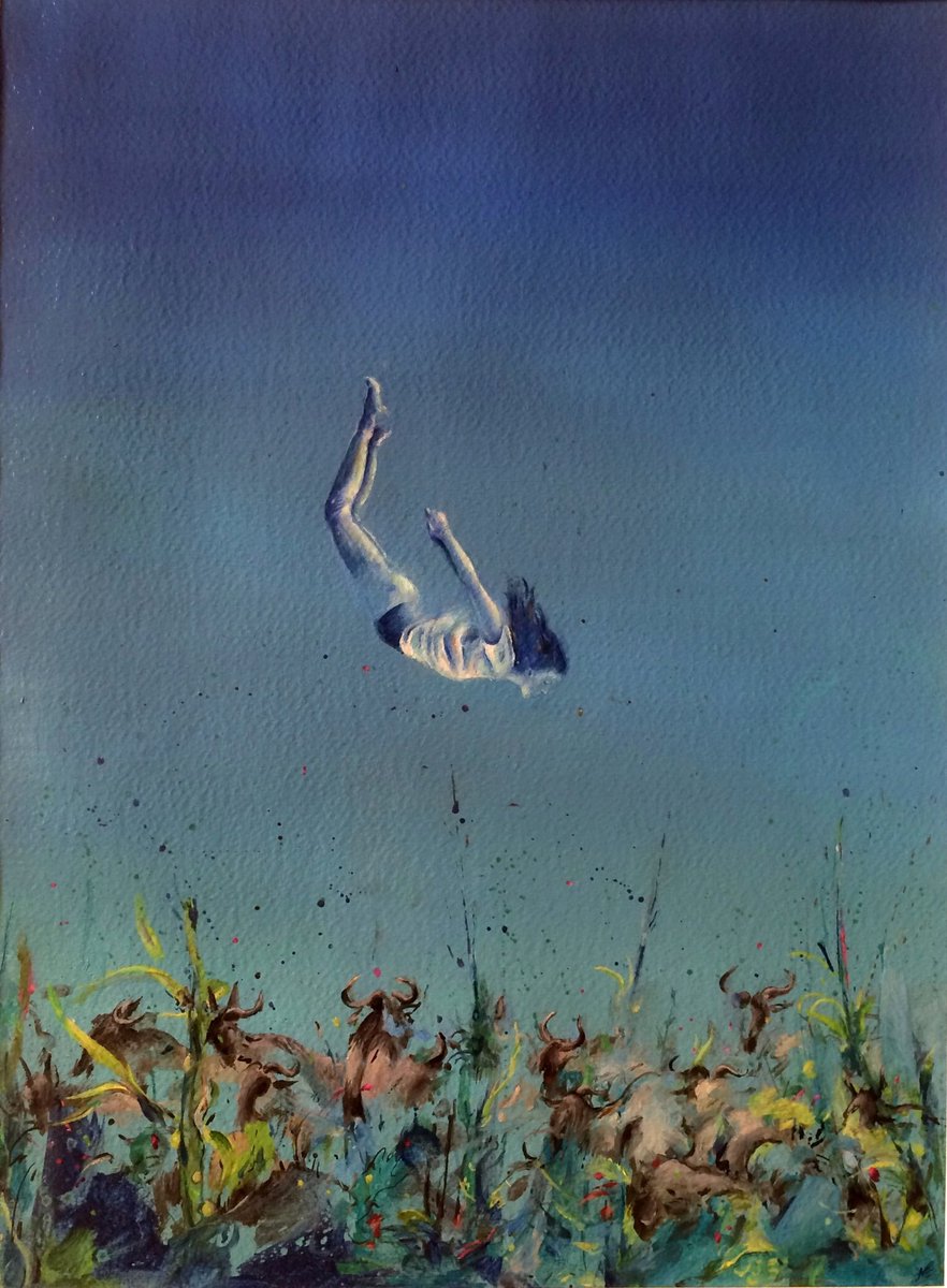 Nafisemran's tweet photo. Blue falling...oil in cardboard,35.25cm, 2016.  
.
#painting #art #oil #iranianartist #iraniancontrmporaryart #falling #aungallery #bluesky #colorful #iraniancontemporaryartists #nafisemran #nftart https://t.co/wXFNSIijcU