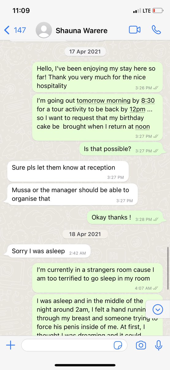 All these thoughts I had while I tried to call the police but no one was responding to their calls. Then I sent a message to the hotel’s owner that I had been speaking with weeks before my trip. 23