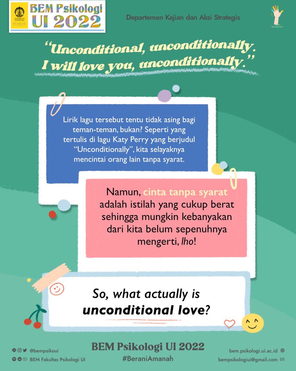 uisehatmental's tweet photo. [Pokoknya, I Love You Unconditionally!]

Enak banget ya punya hubungan di mana kedua belah pihak saling menerima kelebihan maupun kekurangan masing-masing? Bener-bener definisi dari dream relationship!

#BefriendYourself
#UISehatMental https://t.co/fhaI7Zdpe1