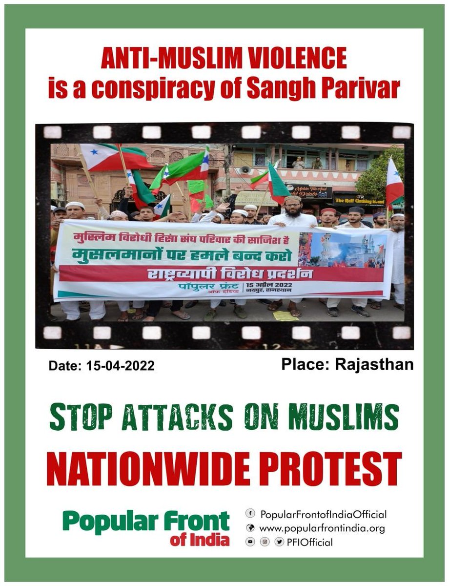 PFIOfficial's tweet photo. Stop Attacks on Muslims
Nationwide Protest:
Madhya Pradesh, Rajasthan
#ResistAntiMuslimViolence #IndiaWithPFI https://t.co/ErJK4PQvMm