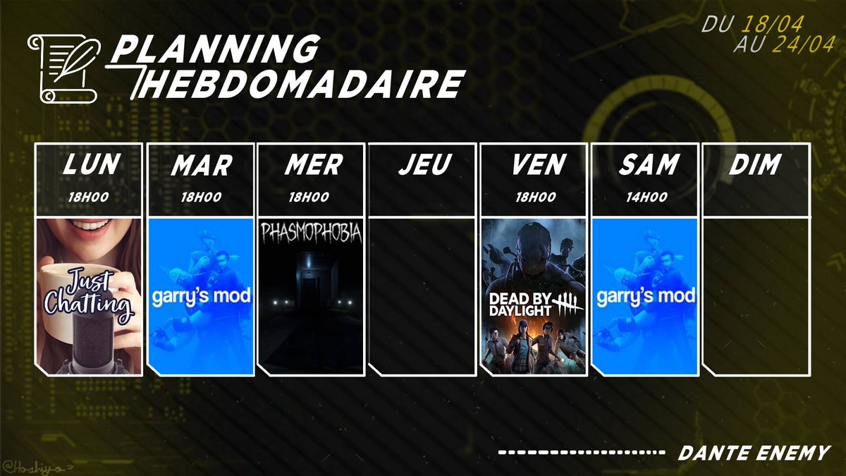 dante_enemy's tweet photo. Les nouvelles dates pour la semaine.

#twitch #gaming #gamer #twitchstreamer #streamer #ps #youtube #xbox #fortnite #twitchaffiliate #playstation #twitchtv #videogames #pc #game #stream #games #callofduty #streaming #memes #gamergirl #pcgaming #XboxOne https://t.co/6MHblcqDNm