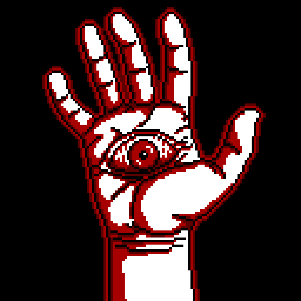 DodgyDodoDev's tweet photo. First time in months I decide to participate in the #pixel_dailies the assignment is #FirstPersonHands. Hands are weird and difficult. So are eyes. Why not combine the two for some good #pixelart practice? @Pixel_Dailies #aseprite 128x128 pixels in 4colors. https://t.co/1Roq3WSfsE