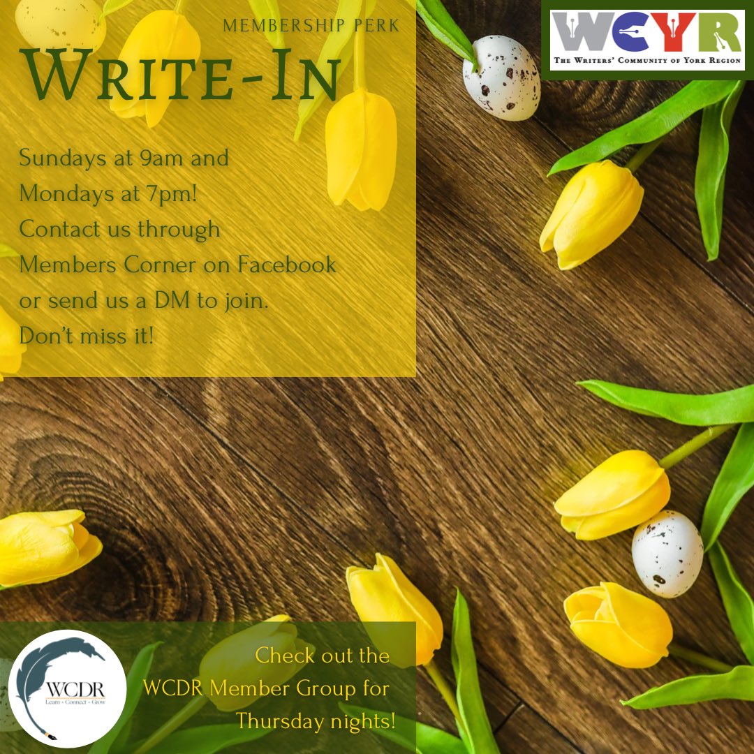 wcyrca's tweet photo. It’s always time to write. Even on Easter weekend. Join us this week for some dedicated writing time.
#wcyr #wcyrca #wcdr #writersofontario #writingtogether https://t.co/ynz8RgR9sf