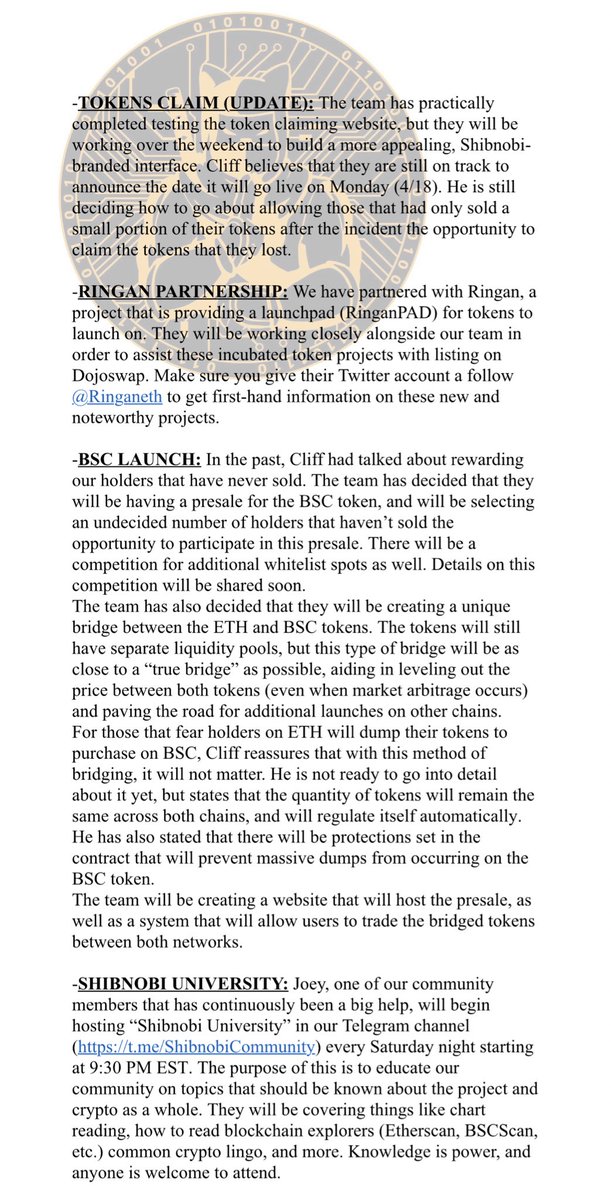 Shib_nobi's tweet photo. #SHIBNOBI AMA RECAP🔥🥷 
 AKA "CLIFF'S NOTES" 15 APR 2022
#Shinja #ShibnobiArmy $Shinja https://t.co/tIL92xsjMB