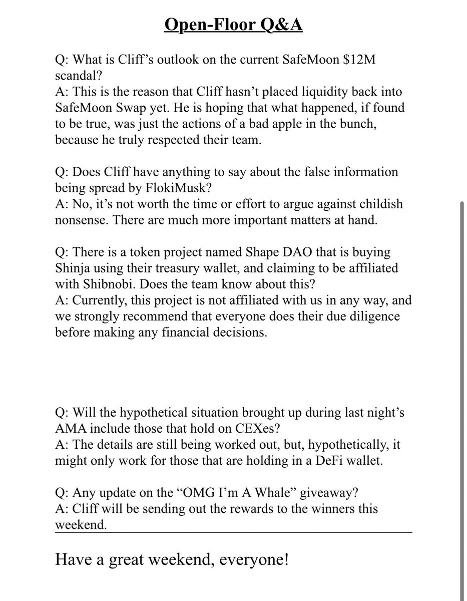 Shib_nobi's tweet photo. #SHIBNOBI AMA RECAP🔥🥷 
 AKA "CLIFF'S NOTES" 15 APR 2022
#Shinja #ShibnobiArmy $Shinja https://t.co/tIL92xsjMB