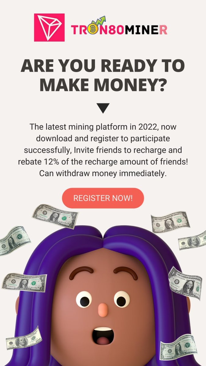 _Tron80miner's tweet photo. Your trusted TRX cloud mining platform, let's go to the future together!
👉 https://t.co/h78TKCfZQQ
#cryptocurrency #Mining #trontrx #earnmoney #earnmoneyonline https://t.co/DVR7DqILHf