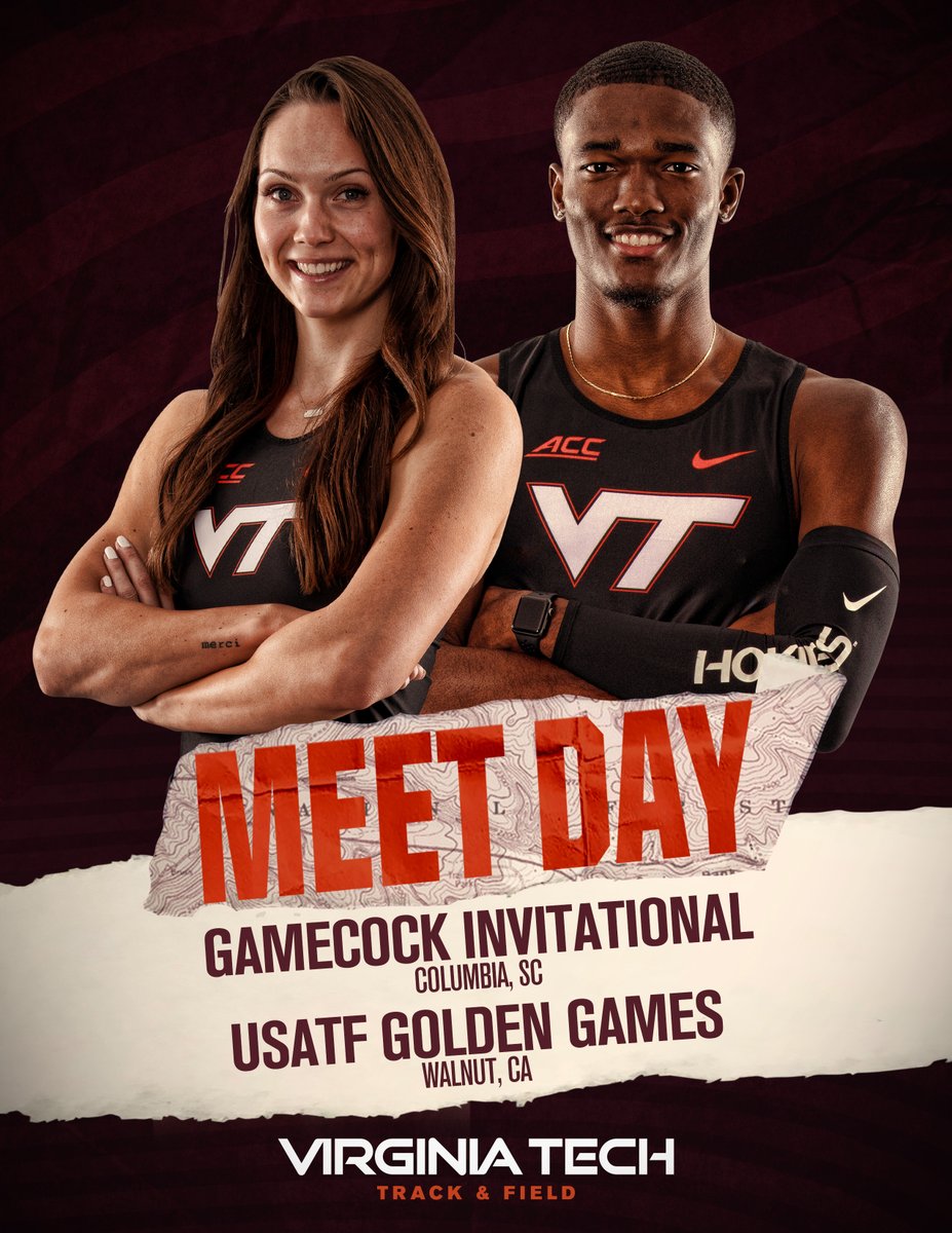 HokiesTFXC's tweet image. Competing for more than ourselves today.

🆚 » Gamecock Invitational
📍 » Columbia, S.C.
⏰ » 9 AM
📊 » vthoki.es/jz4Ny

🆚 » USATF Golden Games at the Mt. SAC Relays
📍 » Walnut, Calif.
⏰ » 5:10 PM
📊 » vthoki.es/X4umv
📺 » CNBC