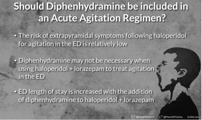 PharmERToxGuy's tweet photo. 'Should Diphenhydramine be included in an Acute Agitation Regimen?'

Our latest @ALiEMteam EM Pharm Pearl: https://t.co/XvtXPgQhAV

@MikeEMPharmD #FOAMed https://t.co/EyoasYzaMp
