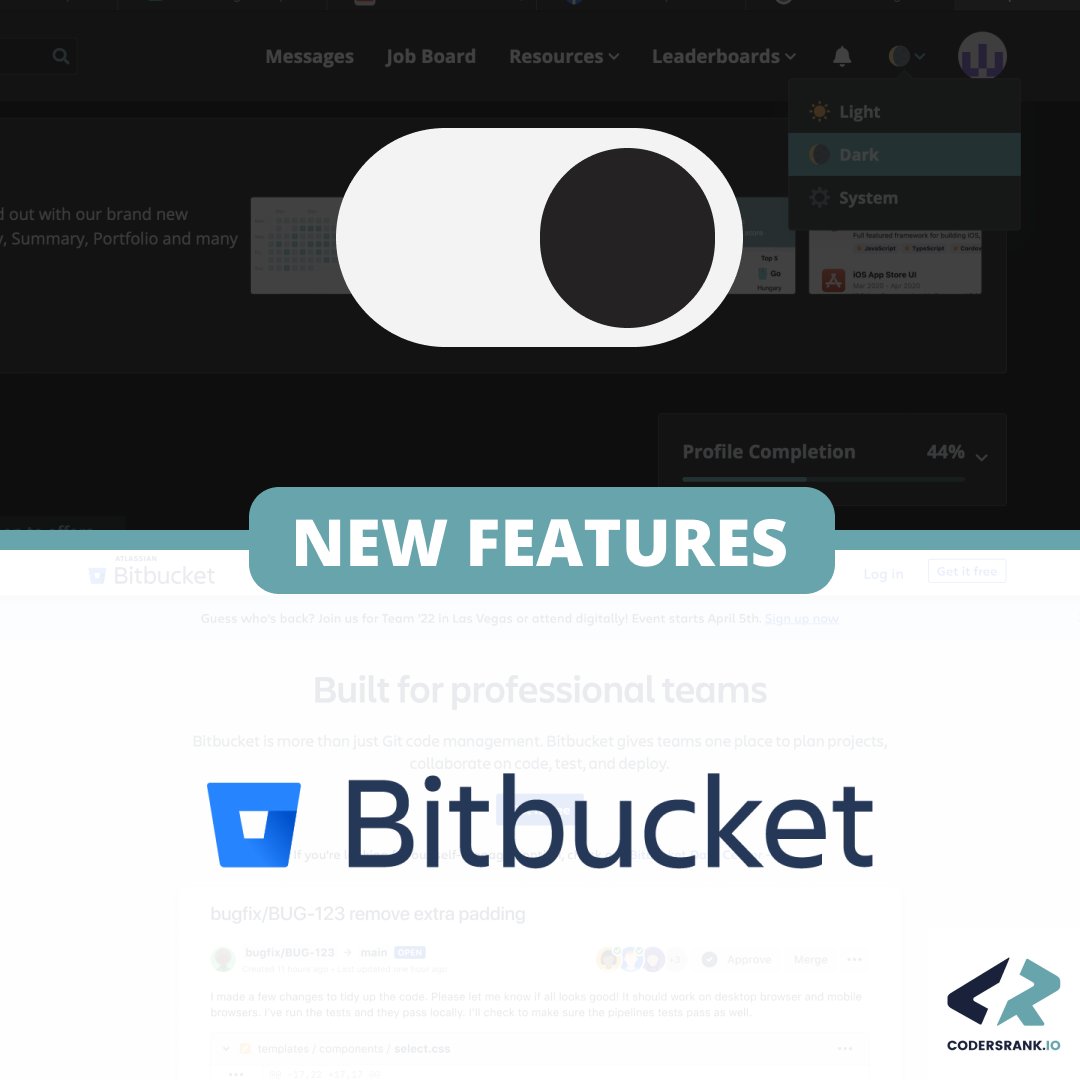 In the past few months we’ve been busy working on some new features: Dark mode and #BitBucket integration is now available❗️

🔹 What is BitBucket integration?
codersrank.canny.io/changelog/bitb…
🔹 How do I set the dark mode?
codersrank.canny.io/changelog/dark…

#codersrank #newfeatures #update