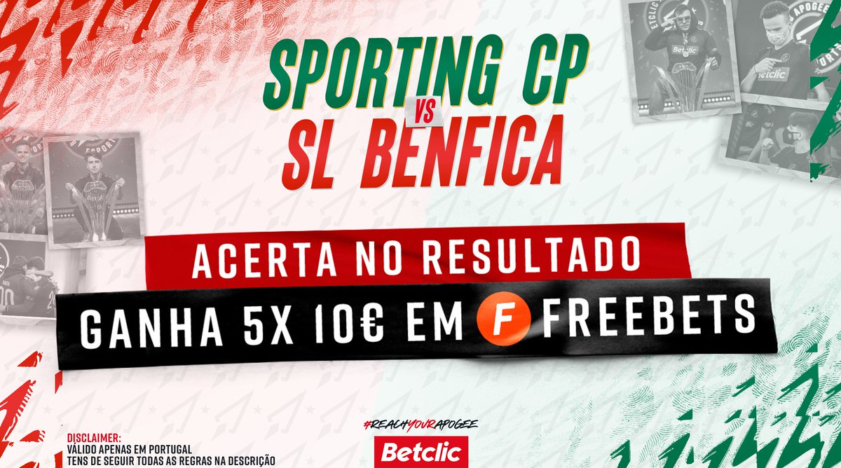 BetclicApogee's tweet photo. Estamos à porta de mais um duelo Sporting x Benfica e como tal vamos sortear 10€ em Freebets para 5 pessoas que acertarem no resultado de amanhã! ⚽

- Dá RT e segue a @BetclicApogee;
- Marca um amigo;
- Username Betclic;

Passatempo termina a 17/Abr, às 20:30H https://t.co/NygYrSDeVC