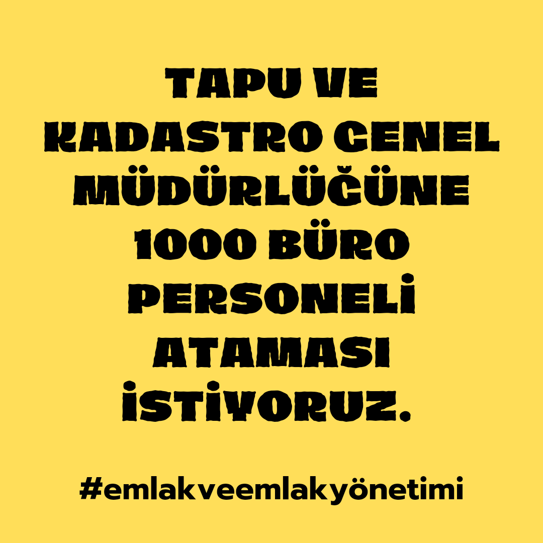 3301 nitelik kodlu #emlakveemlakyönetimi mezunları <a href="/tkgmgovtr/">Tapu ve Kadastro</a> 'nin öz evlatlarıdır. 

TAPU VE KADASTRO GENEL MÜDÜRLÜĞÜNDEN 1️⃣0️⃣0️⃣0️⃣ büro personeli ataması istiyoruz. 
<a href="/tkgm_ik/">TK İNSAN KAYNAKLARI</a>