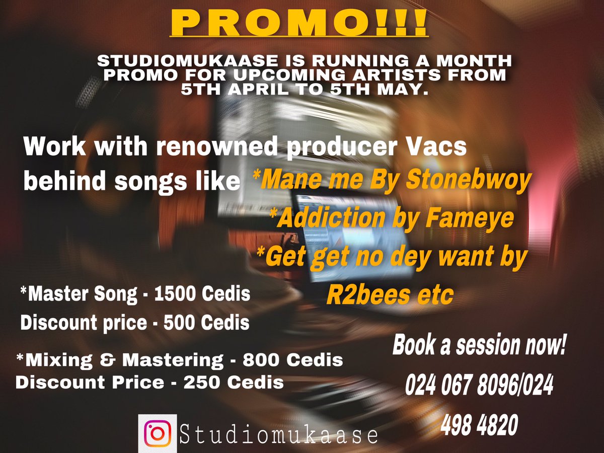 StudioMukaase's tweet photo. @gyaigyimii With just 500 cedis record a master with Vacsonit https://t.co/agS87ycbTJ