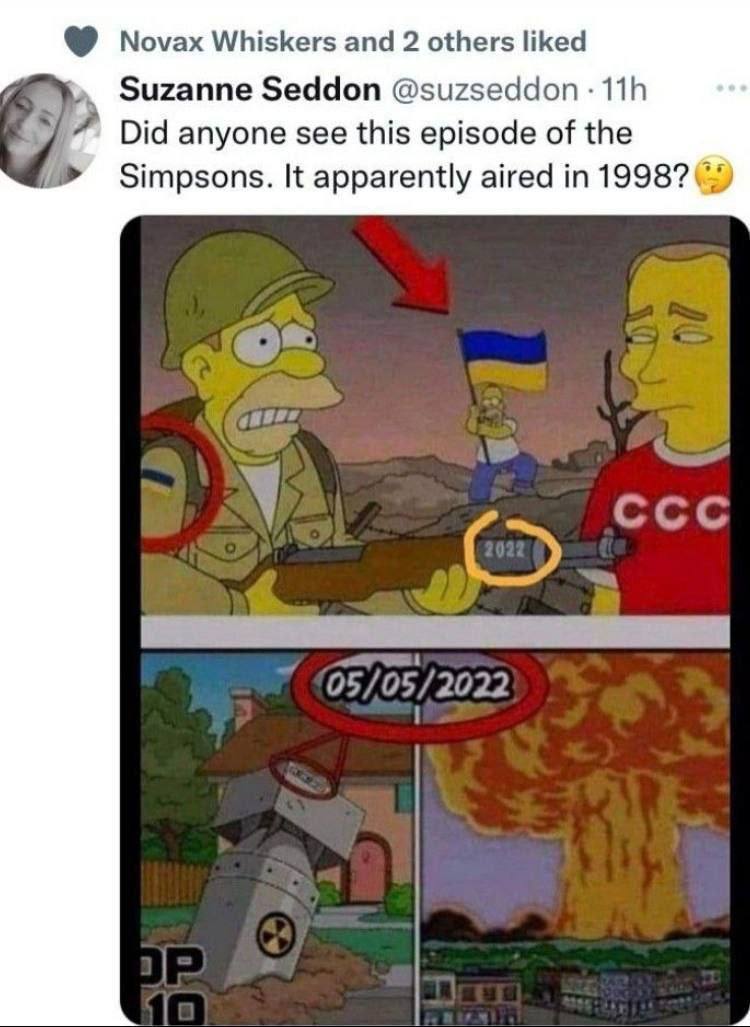 JulioCKaffaty's tweet photo. 💥BQQQQQQQM💥 LOS SIMPSONS LO SABÍAN TODO - EMITIDO EN 1998 - QUE PASARA EL 05/05/2022 - SE VIENE EL EVENTO DE SUSTO. https://t.co/HtsODlewPR