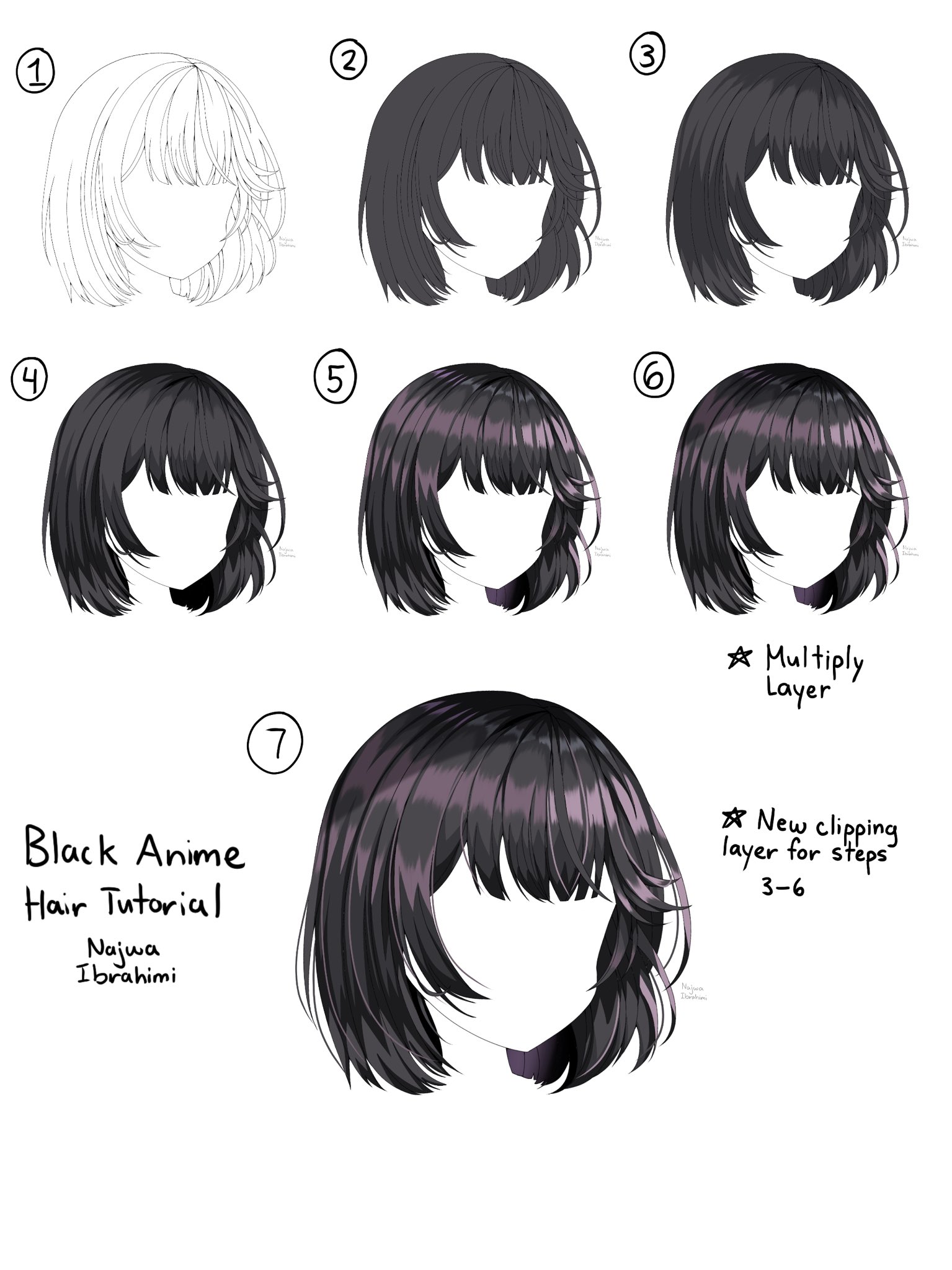 How to draw and color anime hair