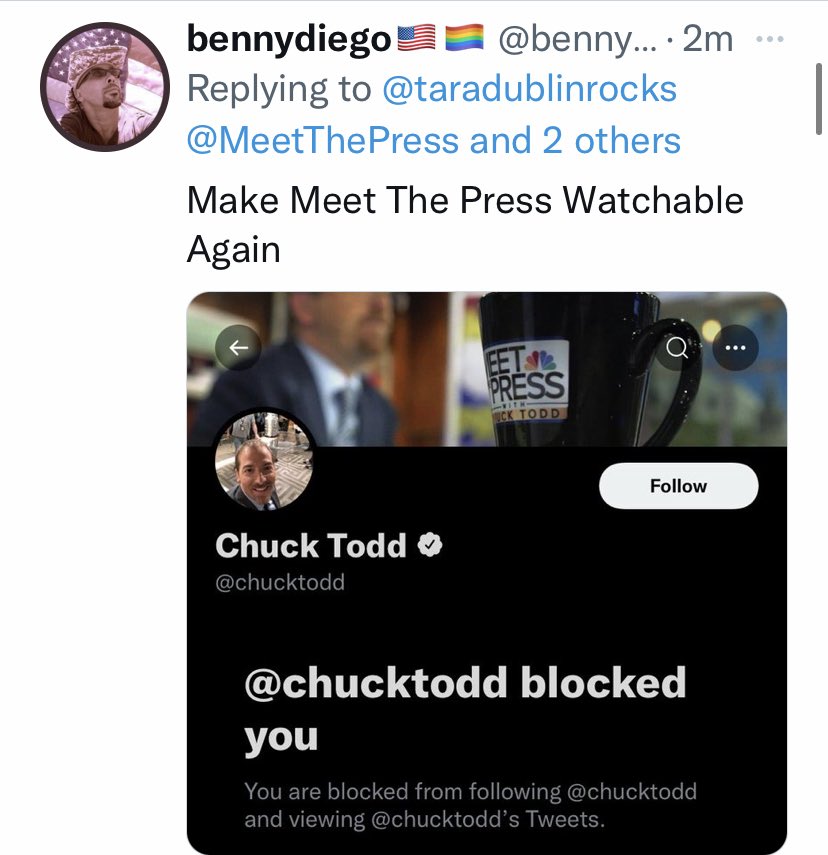 taradublinrocks's tweet photo. Why so fragile, @chucktodd? And when is it my turn? 😈 #NoChuck https://t.co/0XNt7qyOv6