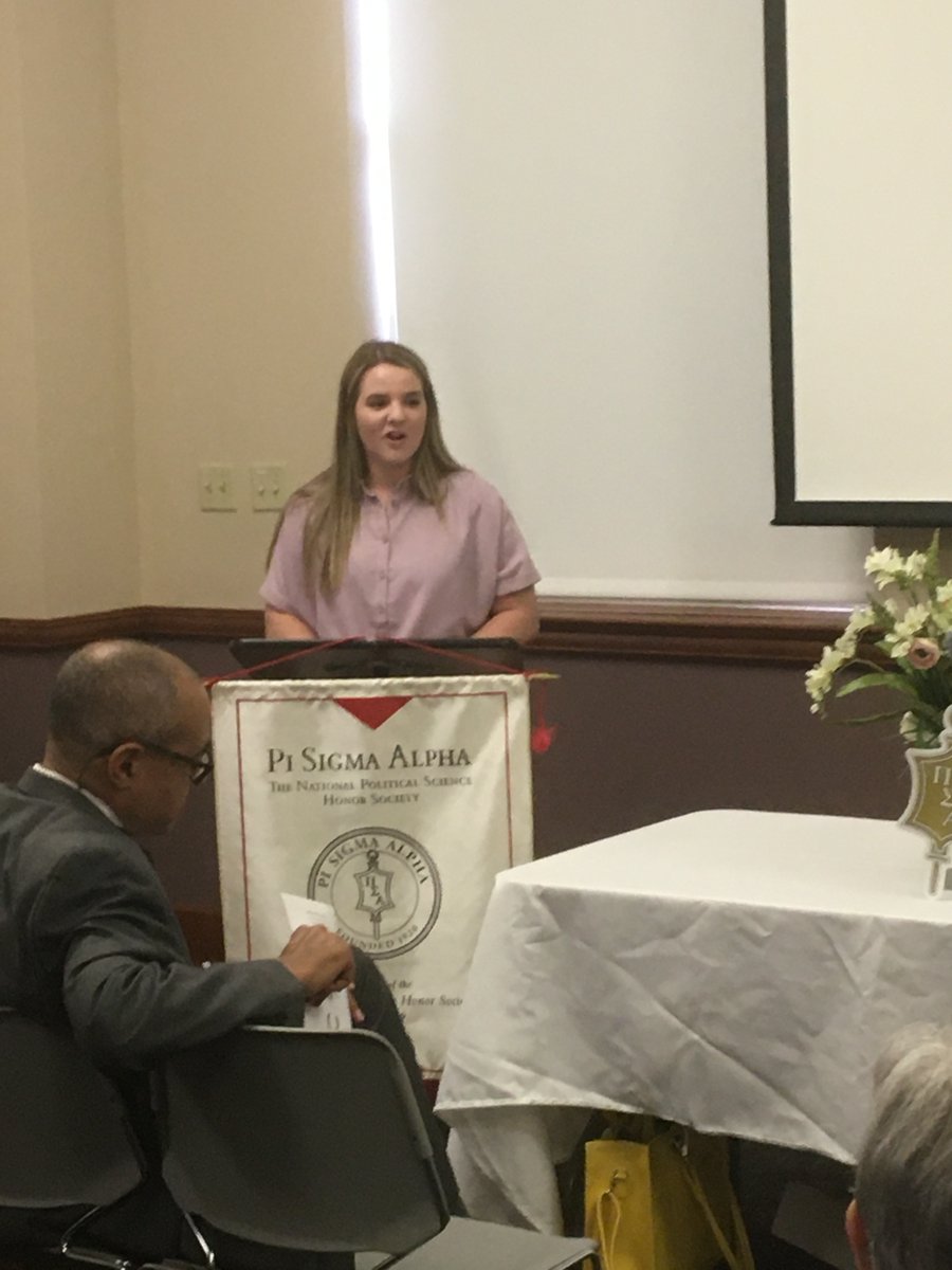 UCA Pi Sigma Alpha thanks Dr. Tom Williams (Dean, College of Arts, Humanities, and Social Sciences),  Distinguished Alumnus and Keynote Speaker Amy Bynum Whitehead (UCA Chief of Staff), and Chapter President Peyton Reeves.
